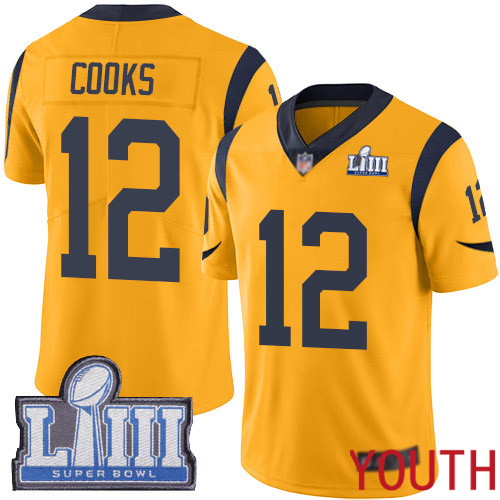 Los Angeles Rams Limited Gold Youth Brandin Cooks Jersey NFL Football #12 Super Bowl LIII Bound Rush Vapor Untouchable